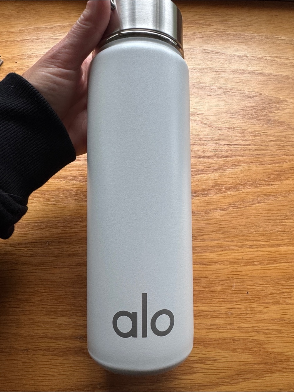 ALO Yoga White Matte Water Bottle with Silver Cap